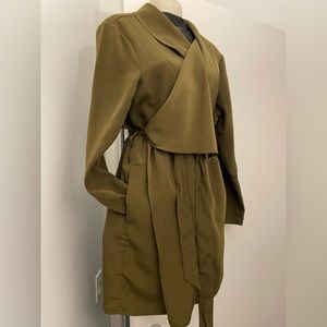 Olive green silky mid length trench coat
